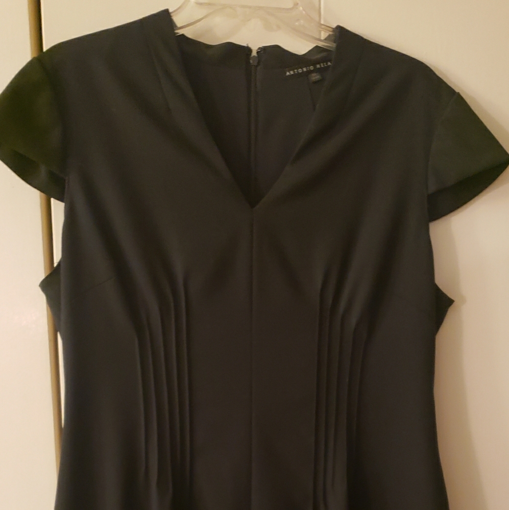 Classic Navy VNeck Sheath Dress with Cap Sleeves